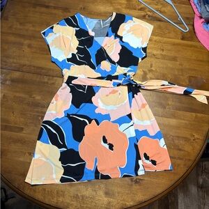Nine West Floral Mini Dress in Black, Blue, and Peach